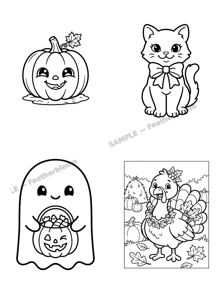 Preview of Autumn and Halloween Seasonal Bundle kids coloring pages from Featherbloom Press